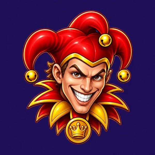 Ilustración del Joker de gorro rojo junto a monedas doradas